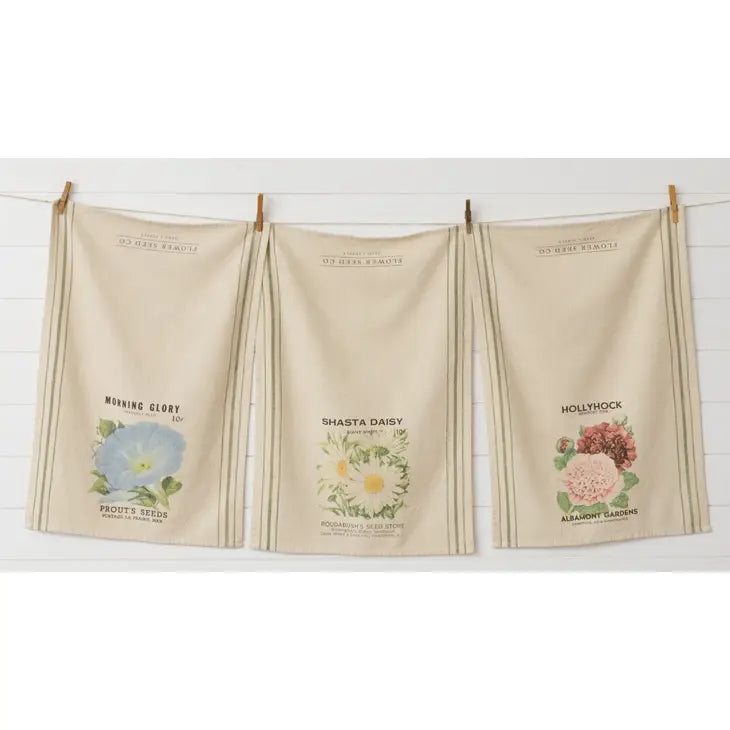 Flower Seed Packet Tea Towels Set of 3 (7049633890370)