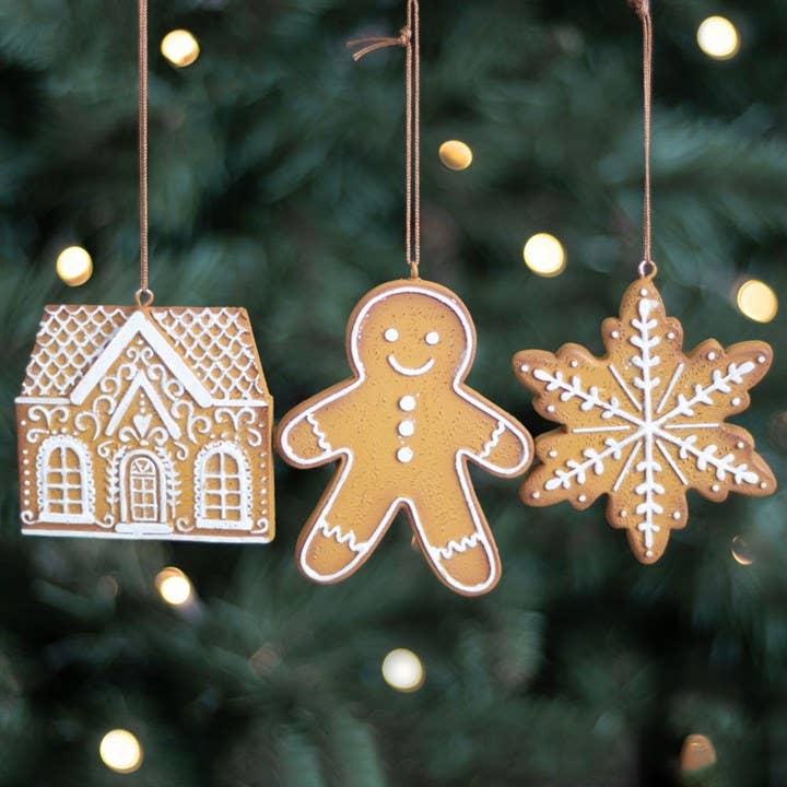 Set of 3 Hanging Christmas Gingerbread Ornament Decorations (7330222112834)