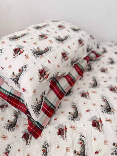 Whimsical Christmas Sleigh & Tartan Pillow Case - Set of 2 (6939652161602)