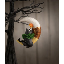 Load image into Gallery viewer, TD1192 - Party Kitty on Candy Corn Moon Ornament (7260363391042)
