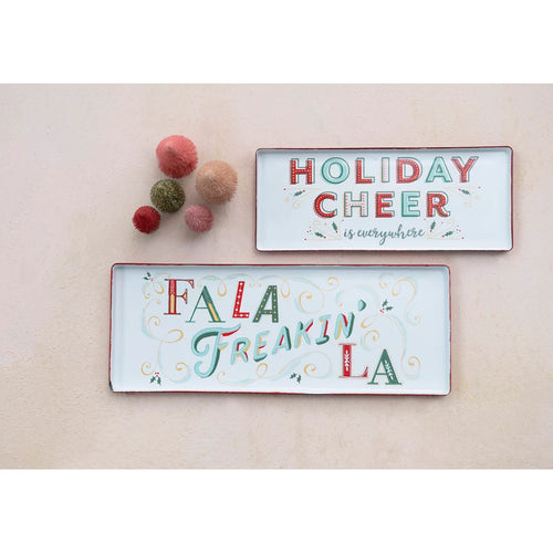 Holiday Cheer and Fa La La Enameled Metal Trays Set of 2 (7374736982082)