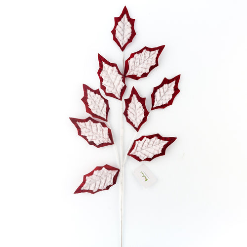 01912 - Red White Frosted Leaf Spray (6683654881346)
