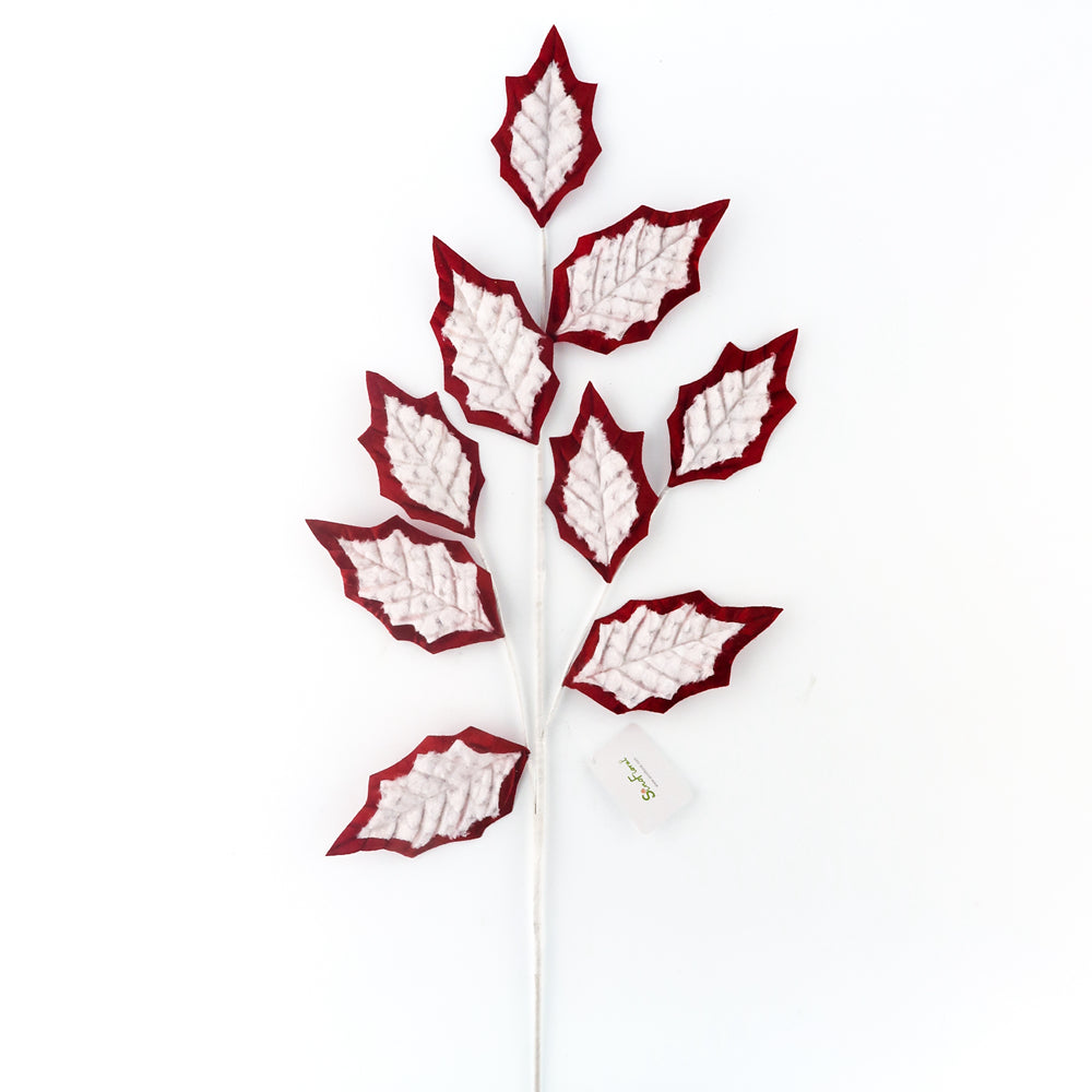 01912 - Red White Frosted Leaf Spray (6683654881346)
