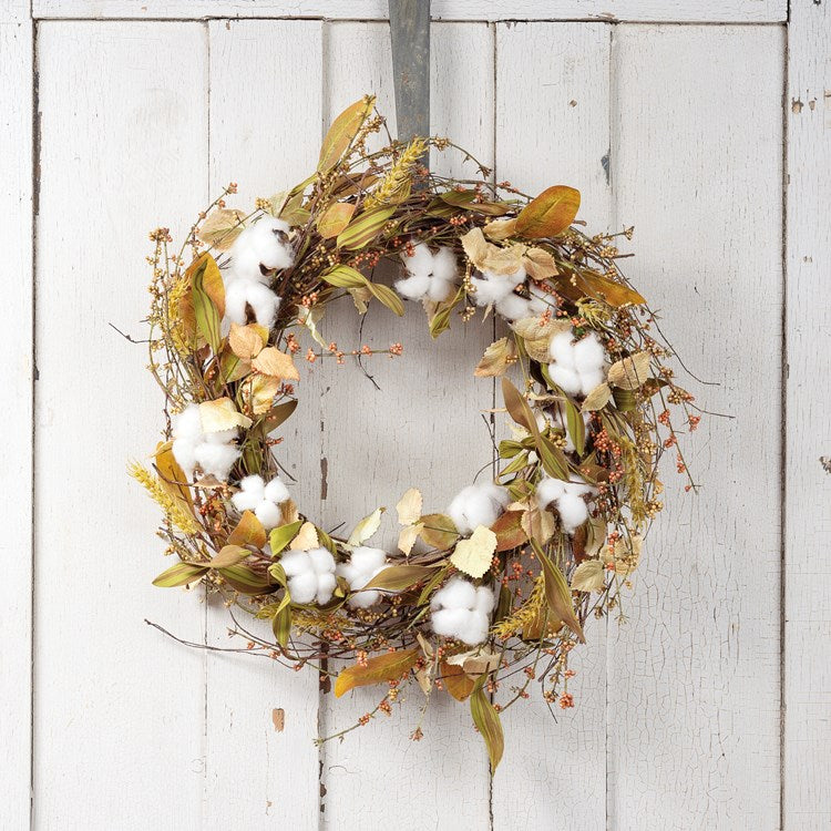 100754 - Wreath Cotton & Leaves (6840228380738)