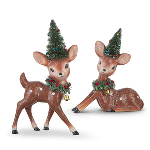 4212563 - 12" Deer with Bottle Brush Tree Set of 2 (6865088413762)