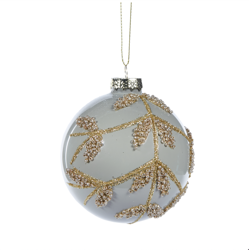 Gold Beaded Mistletoe Bauble (6791153156162)