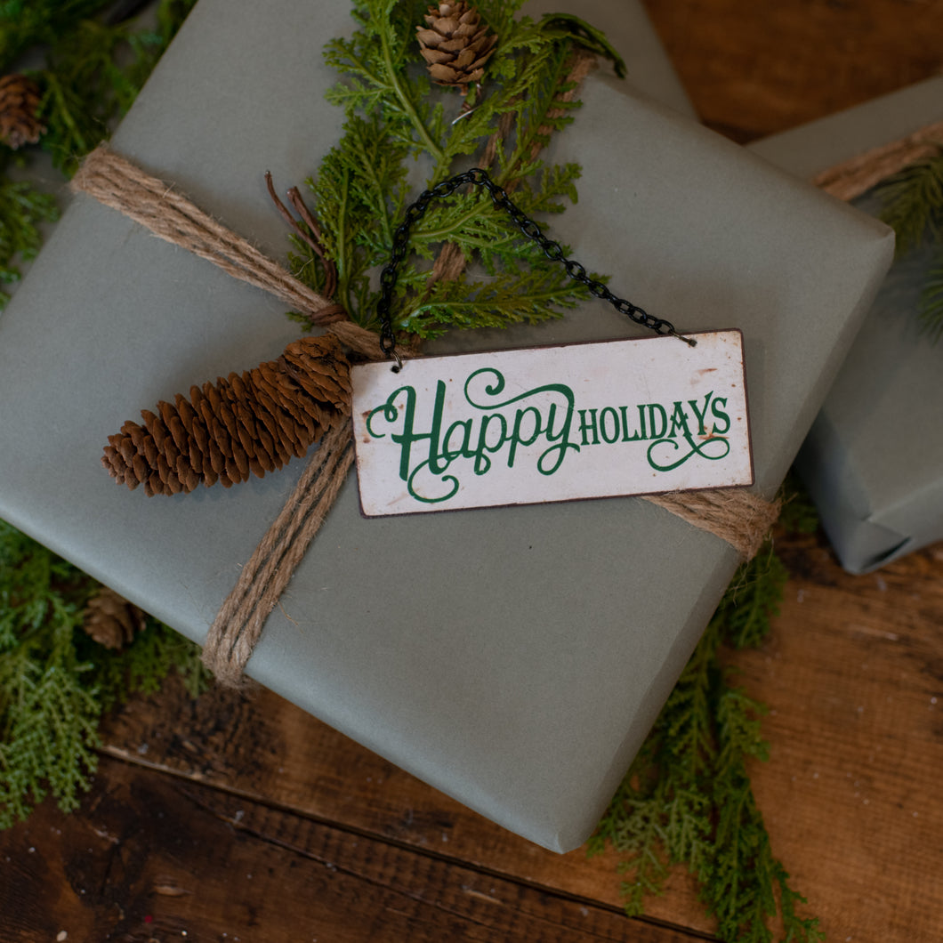 E183565 - Tiny Green Happy Holidays Sign Ornament (6613600960578)