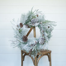 Load image into Gallery viewer, G191522 - 24&quot; Heavy Frosted Mixed Pine &amp; Cone Wreath (6866255118402)