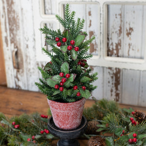 G191554 - 12" Potted Glittered Holly & Pine Tree (6719971590210)