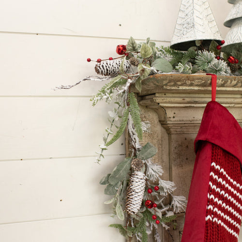 G201615 - 5' Snow Mixed Pine with Jingle Bells & Berries Garland (6864046686274)