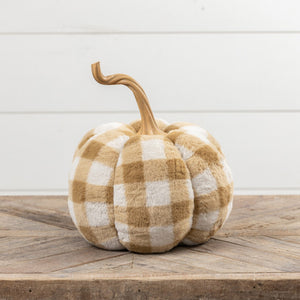 LA207897 - 12.5" Tan Buffalo Check Pumpkin (6864828694594)