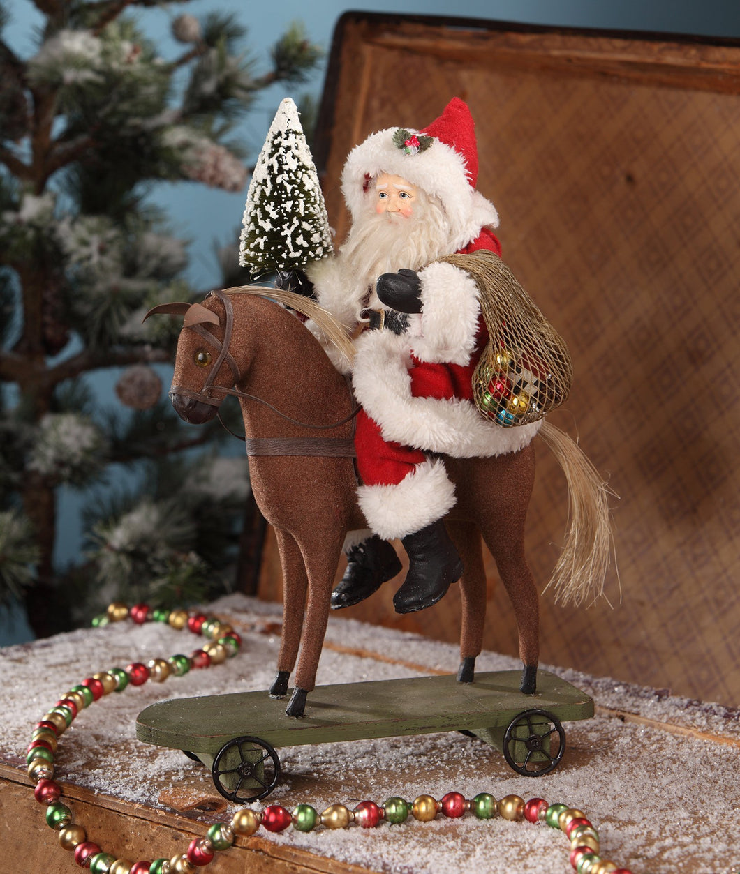 TD7681 - Santa on Pull Toy Horse (6685608214594)