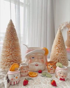 Vintage Pastel Santa Punch Bowl Set (6732148539458)