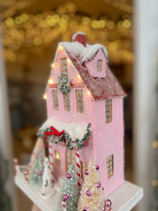 Pink Tall Glitter House with Deer - TCM Glitter Village (6783028822082)