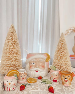 Vintage Pastel Santa Punch Bowl Set (6732148539458)