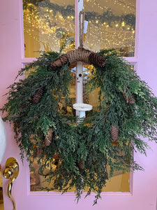 G201772 - 28" Cedar & Cones Hanging Wreath (6866255675458)