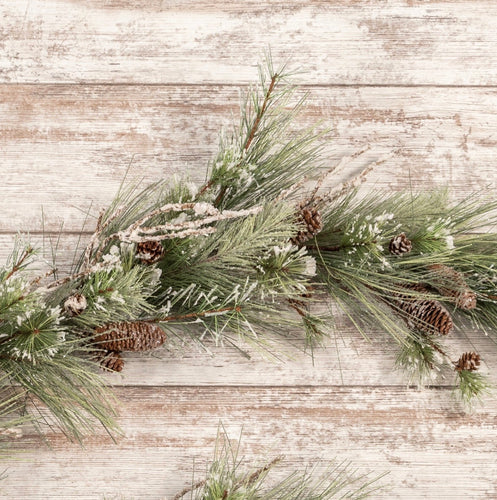 G181263 - 6’ Snowy Mixed Pine & Cedar Garland with Cones (6864060547138)