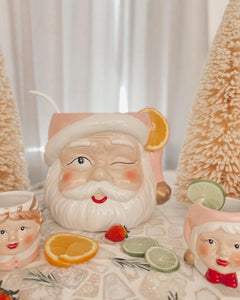 Vintage Pastel Santa Punch Bowl Set (6732148539458)