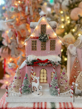 Load image into Gallery viewer, Pink Tall Glitter House with Deer - TCM Glitter Village (6783028822082)