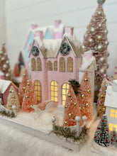 Load image into Gallery viewer, Pink &amp; Gold Glitter Mansion with Sleigh - TCM Glitter Village (6783028658242)