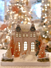 Load image into Gallery viewer, Pink &amp; Gold Glitter Mansion with Sleigh - TCM Glitter Village (6783028658242)