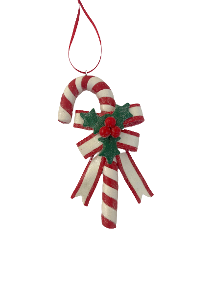 Red Candy Cane Holly Ornament (6845279862850)