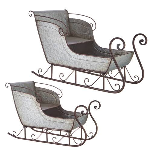 4128880 - Galvanised Sleigh Set of 2 (6709630238786)
