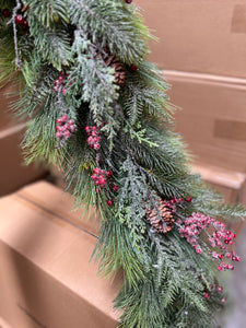 G191568 - 5' Snowy Pine & Cedar Garland with Berries & Cones (6866255183938)
