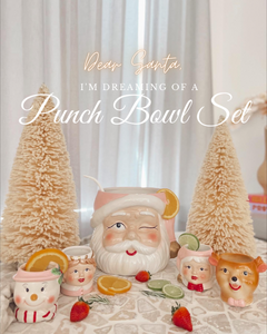 Vintage Pastel Santa Punch Bowl Set (6732148539458)