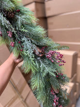 Load image into Gallery viewer, G191568 - 5&#39; Snowy Pine &amp; Cedar Garland with Berries &amp; Cones (6866255183938)