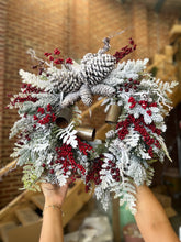 Load image into Gallery viewer, G201523 - 28&quot; Snow, Pine &amp; Berries and Cone Wreath with Bells (6864820404290)