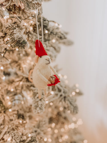 Merry Mice - Christmas Gift Mouse Ornament (4551449116738)