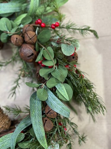 G191454 - 5' Eucalyptus & Jingle Bell Garland w/ Red Berries (6695531839554)