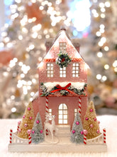 Load image into Gallery viewer, Pink Tall Glitter House with Deer - TCM Glitter Village (6783028822082)